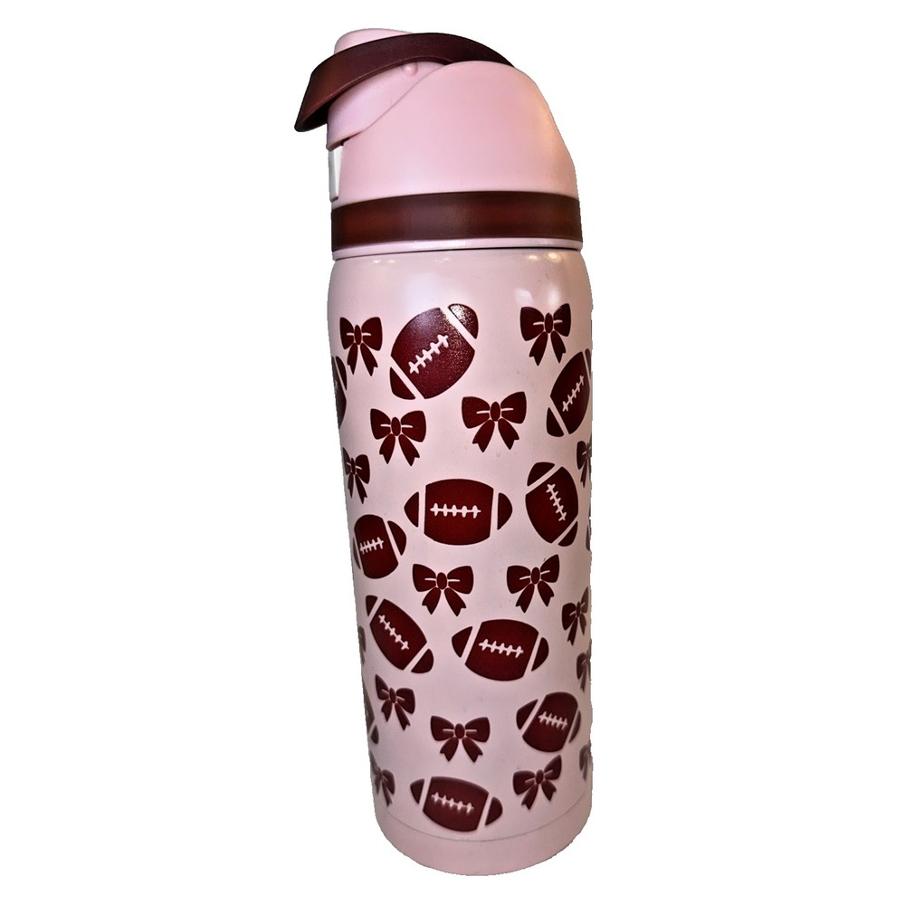 A Little Obsessed "Bows & Footballs" 32oz Insulated Stainless Steel Flask NWOT